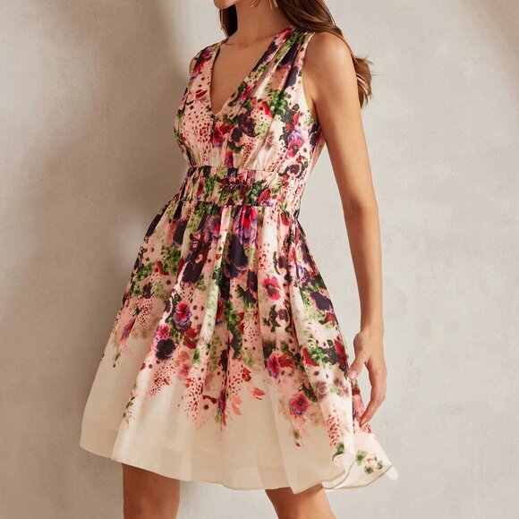 Multicolor Boho Women's Summer Waist-Defining Printed Floral Mini Dress - Picture 10 of 12